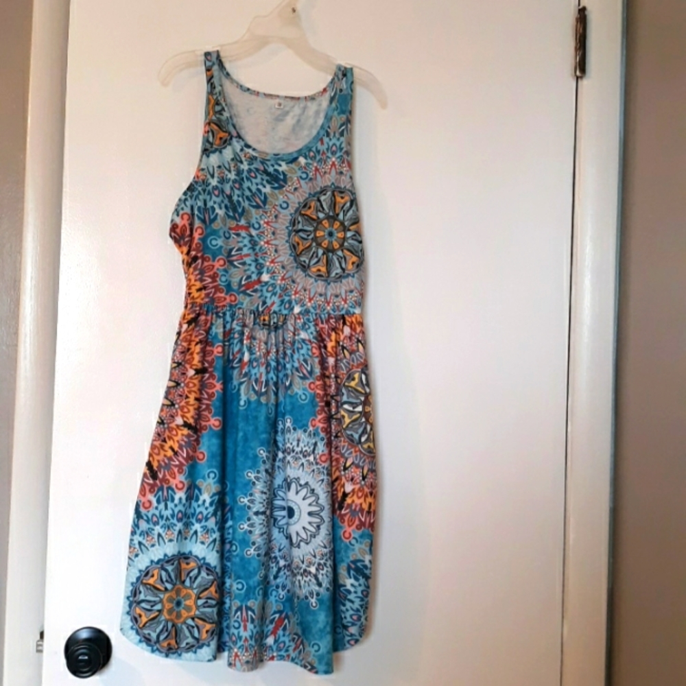 Women's Boho Print Tank Dress With Pockets Size XS